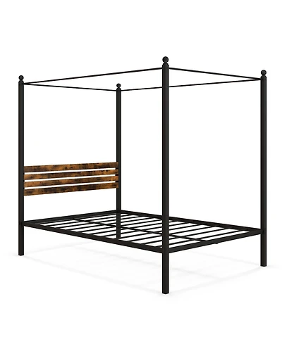 Sugift Full Canopy Bed Frame with Under Bed Storage