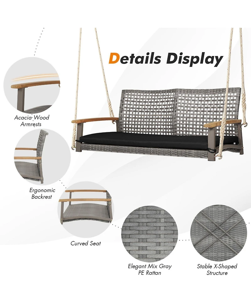 Sugift 2-Person Patio Wicker Hanging Swing Chair