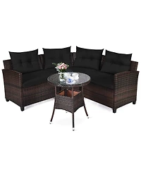 4 Pieces Outdoor Cushioned Rattan Furniture Set