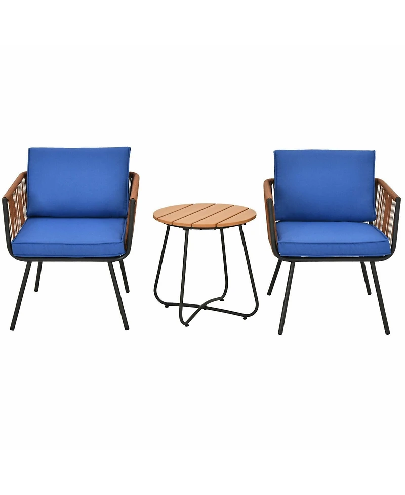 Sugift 3 Pieces Patio Bistro Furniture Set with Armrest and Soft Cushions