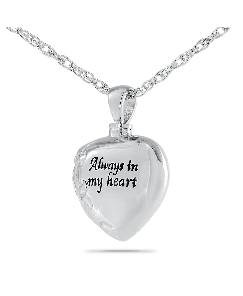 Sterling Silver .925 Cremation Always In My Heart 3/4 inch Pendant with 18 inch Necklace