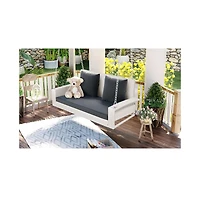 Slickblue 2-Person Wicker Hanging Porch Swing with Chains, Cushion, and Pillows