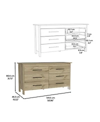 Paris 6 Drawer Double Dresser, Four Legs, Superior Top, White