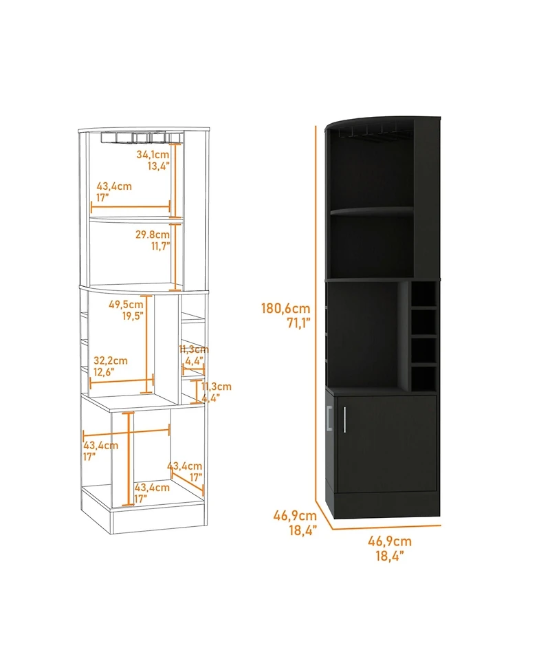 Cairo Corner Bar Cabinet with Double Door Cabinet, Glass Rack, Eight Built-in Wine Rack, Black