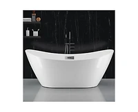 gaomon 59" Freestanding Bathtub, White Acrylic Streamline Stand Alone Soaking Bath Tubs for Adult with Overflow and Drain in Chrome, Perfect for Your