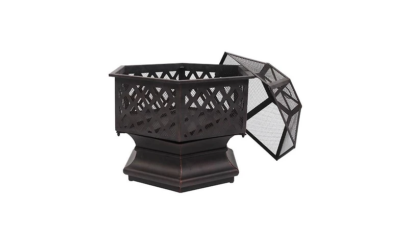Slickblue 22" Hexagonal Iron Fire Pit, Wood Burning Brazier for Backyard & Poolside Decoration