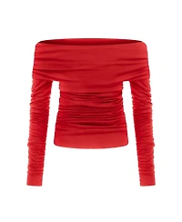 Nocturne Women's Off Shoulder Blouse with Ruffle Detail