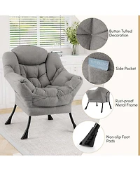 Large Lazy Chair with Cozy Head Pillow Stylish Tufted Back & Seat Armrests