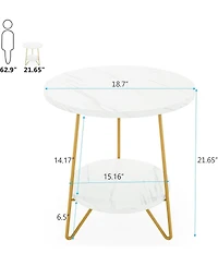 Tribesigns Faux Marble End Table Set of 2, 2 Tier Round Side Table with Shelves, Modern Gold Nightstand Bedside Table Small Coffee Accent Table for Li