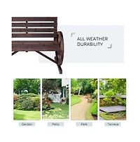 Slickblue Rustic 2-Person Wooden Wagon Wheel Bench with Backrest