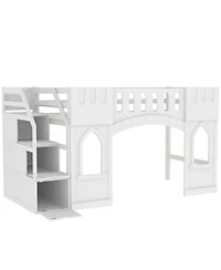 Streamdale Twin Loft Bed with Storage Staircase and Window, White