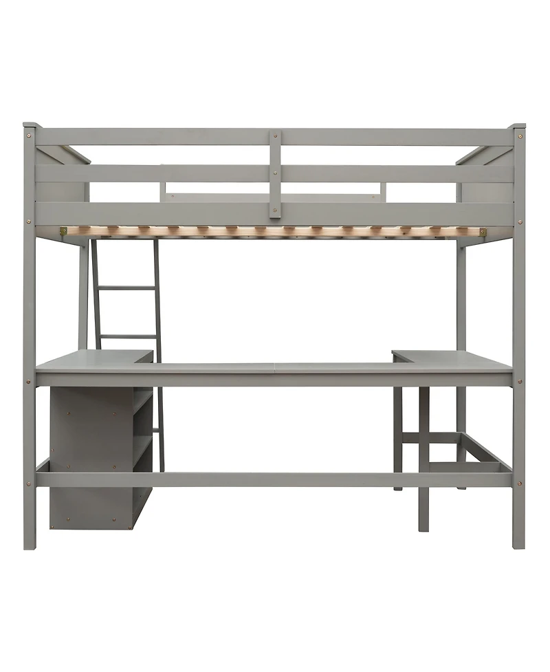 Streamdale Full Loft Bed With Shelves And Desk, Wooden Desk