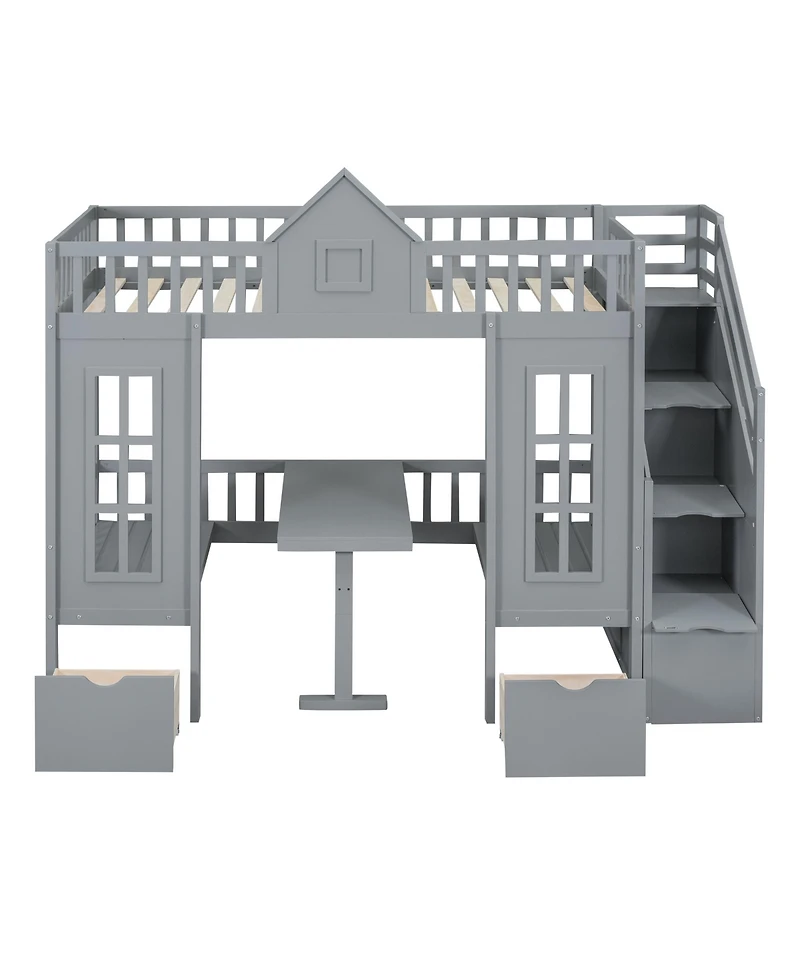 Streamdale Twin-Over-Twin Bunk Bed with Convertible Desk and Changer