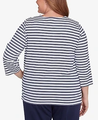 Alfred Dunner Plus Size Block Island Striped Top with Embroidered Neckline