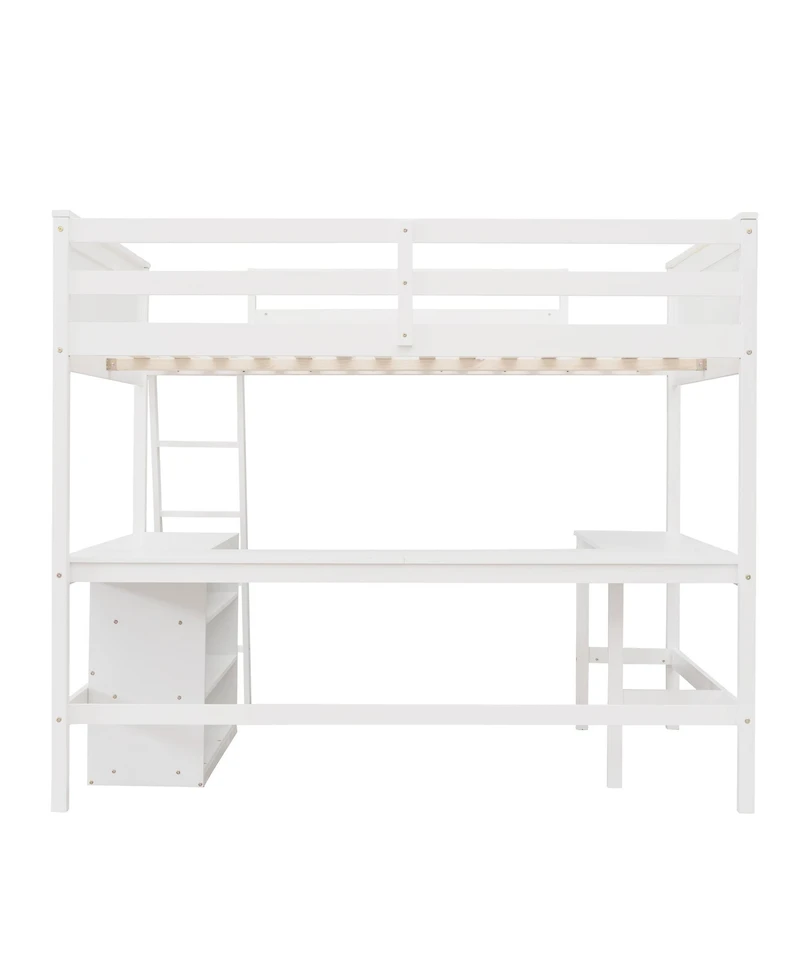 Streamdale Full Loft Bed With Shelves And Desk, Wooden Desk
