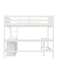 Streamdale Full Loft Bed With Shelves And Desk, Wooden Desk