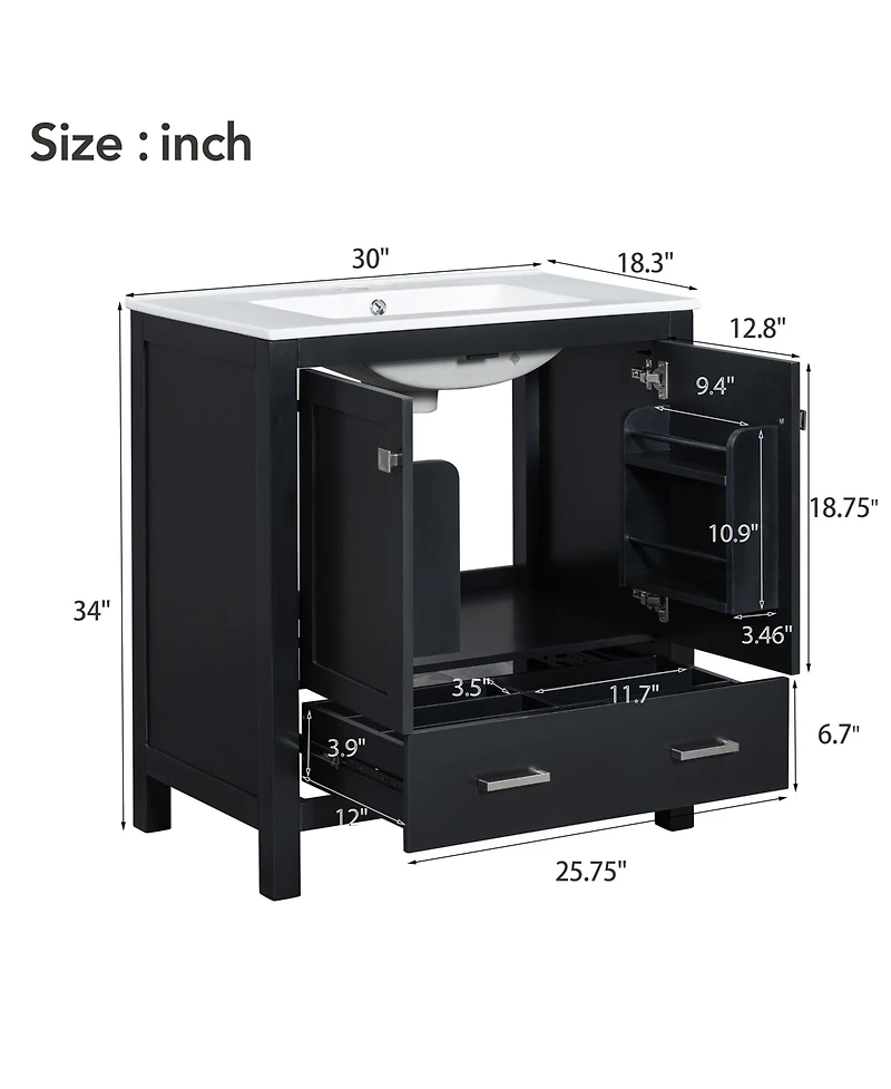 Streamdale 30" Black Bathroom Vanity with Single Sink for Elegant Storage