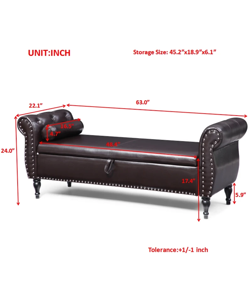 Streamdale 63" Upholstered End Bench with Flip-Top Storage