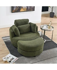 Streamdale 39" Oversized Swivel Chair with Storage Ottoman & Pillows
