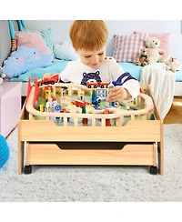 Gouun Children's Wooden Railway Set Table with 100 Pieces Storage Drawers