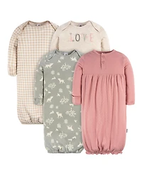 Gerber Baby Girls Gowns with Mitten Cuffs, 4-Pack