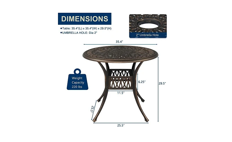 Slickblue Round Top Courtyard Cast Aluminum Table – Bronze