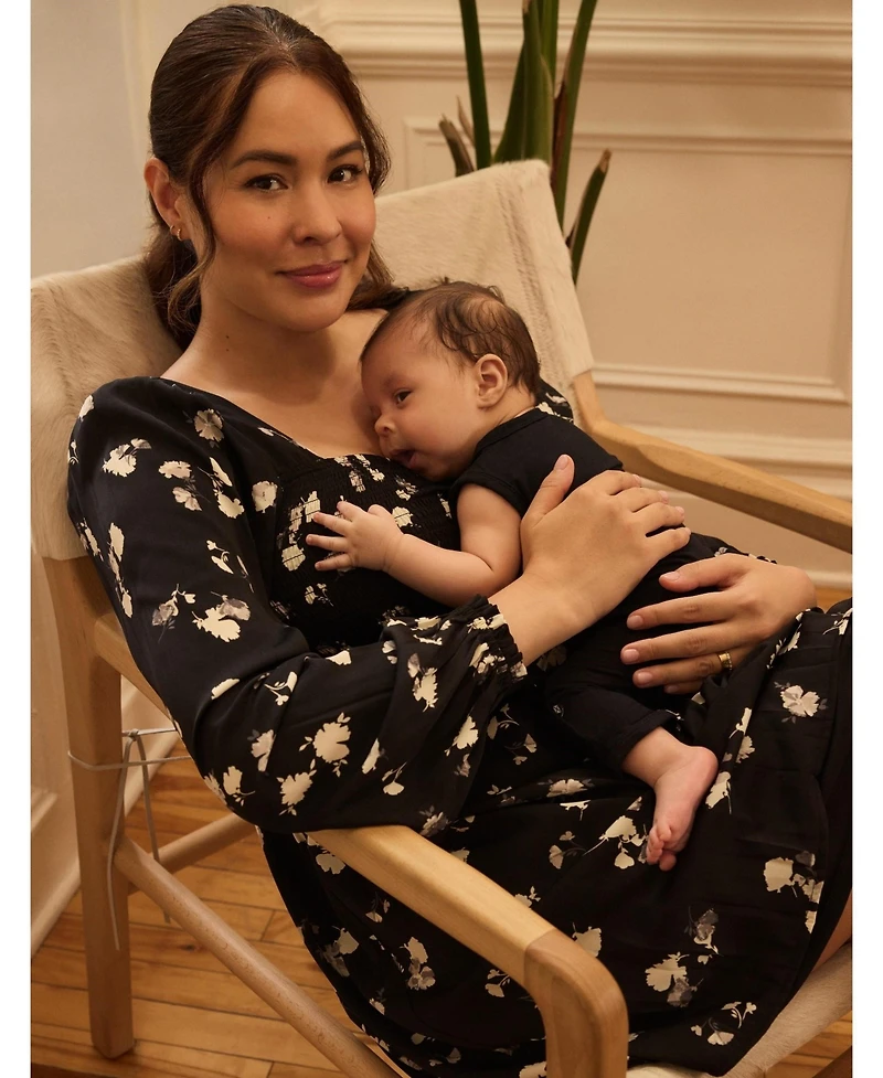 Motherhood Maternity Smocked Babydoll Long Sleeve Mini Dress