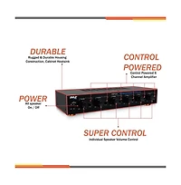 Pyle 6-Channel High Power Stereo Speaker Selector, Multi-Channel Amplifier with Volume Control
