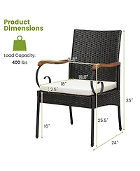 Sugift Set of 4 Outdoor Pe Wicker Chairs with Acacia Wood Armrests