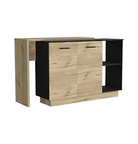 Creta Kitchen Island, Double Door Cabinets, Two External Shelves, Three Shelves, White / Light Oak