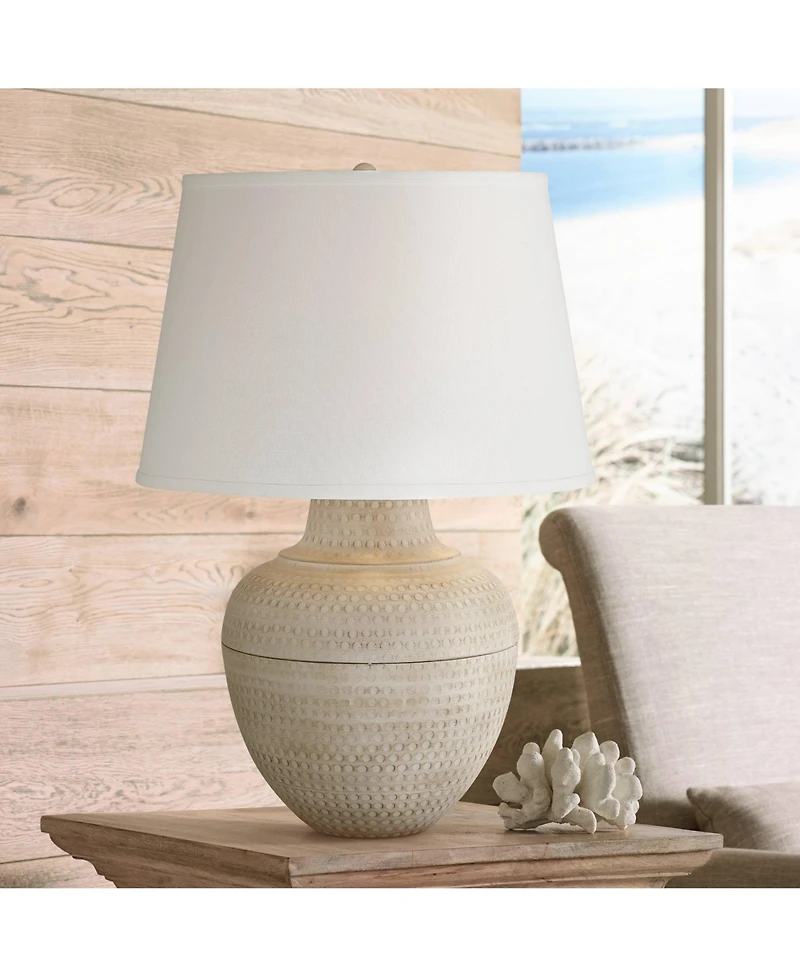 Barnes and Ivy Brighton 27 1/4" Tall Hammered Pot Farmhouse Rustic Modern Table Lamp Beige Finish Metal Single Living Room Bedroom