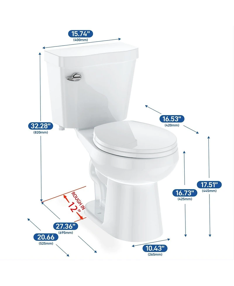 gaomon Two-Piece Toilet with Toilet Seat and Wax Ring, Round Toilets for Bathrooms, 1.28 Siphonic Flush Toilet (Toilet Seat Included)