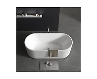 gaomon 59" Acrylic Freestanding Bathtub, V Shape Freestanding Soaking Acrylic Bathtub, Unique Pleated Design With Chrome Drain and Classic Slotted Ove