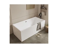 gaomon 67" Acrylic Freestanding Bathtub,Contemporary Rectangular Shape Soaking Tub With Chrome Drain and Minimalist Linear Design Overflow, Easy to In
