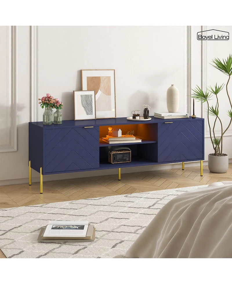 Unique Herringbone Design Multifunctional Tv Stand With Led Light