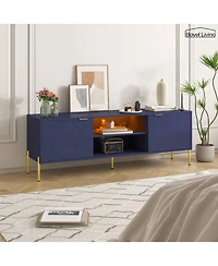 Unique Herringbone Design Multifunctional Tv Stand With Led Light