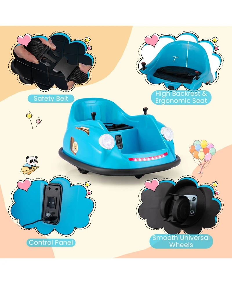 Ride on Bumper Car for Kids with Remote Control 360 Degree Spin Led Light