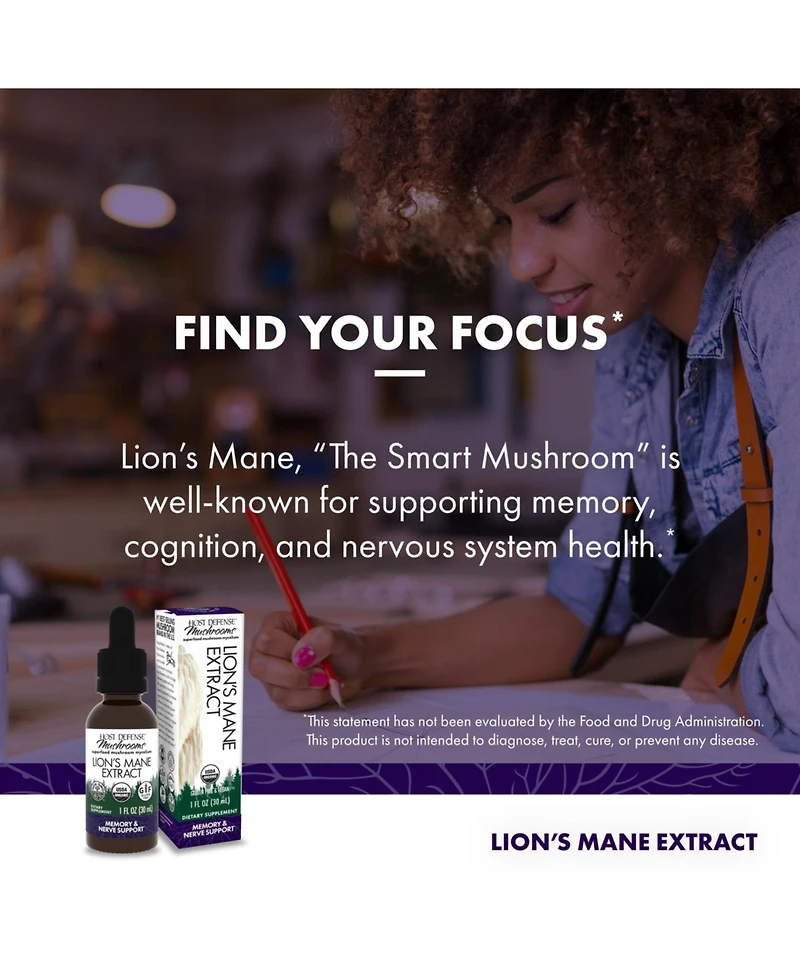 Host Defense Lion's Mane Extract - Brain Health Support Supplement - Mushroom Supplement to Support Focus & Memory Function