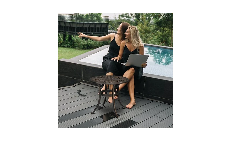 Slickblue 23.6-Inch Phoenix Round Garden Cast Aluminum Table - Bronze