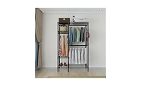 Heavy-Duty Metal Clothing Rack – Portable Wardrobe Organizer with Hanger and Storage Shelf