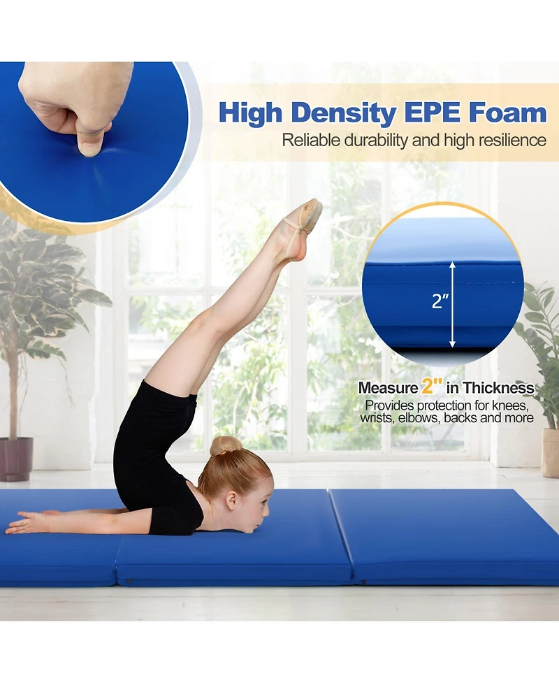 Hongge 6 x 2 Ft Tri-Fold Gym Mat with Handles and Removable Zippered Cover