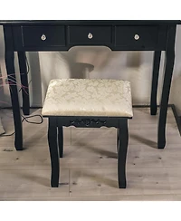 gaomon Vanity Desk With Mirror And Lights, Wood Makeup Dressing Table Oval & Stool,3 Colors Lighting Modes,Modern Bedroom W