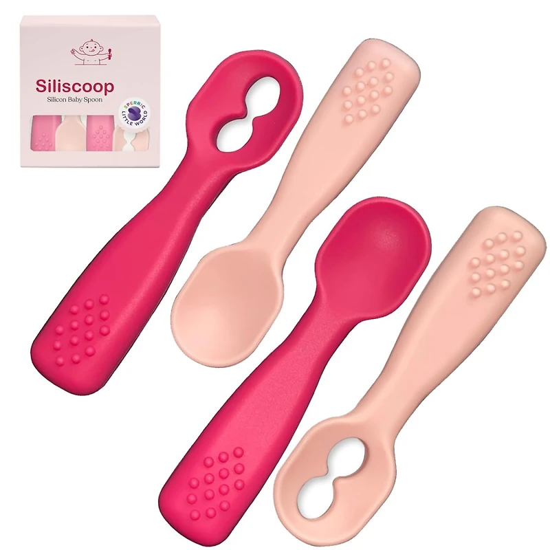 Sperric Silicone Baby Spoons First Stage Baby Feeding Spoons Stage 1 and Stage 2-4pcs (Dark & Light Pink)