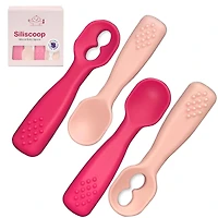 Sperric Silicone Baby Spoons First Stage Baby Feeding Spoons Stage 1 and Stage 2-4pcs (Dark & Light Pink)