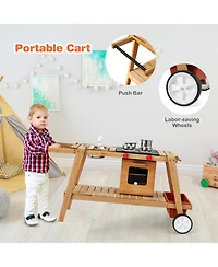 Hongge Wooden Play Cart for Toddlers Over 3 Years Old with Sun Proof Umbrella