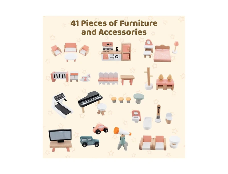 Hongge Wooden Corner Dollhouse Playset with 41 Pieces Accessories for Kids 3+ Years Old