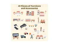 Hongge Wooden Corner Dollhouse Playset with 41 Pieces Accessories for Kids 3+ Years Old