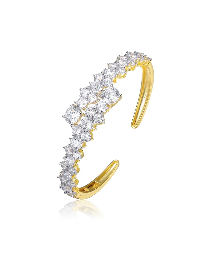 Sterling Silver 14K Gold Plated Cubic Zirconia Bypass Bangle Bracelet