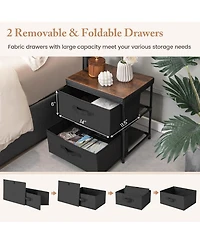 Gymax 2PCS Fabric Bedside Table 2 Drawers Nightstand Small Dresser Bedroom Living Room