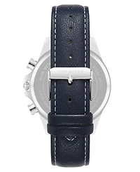 Steve Madden Men's Modern Navy Faux Leather and Silver-Tone Alloy Metal Watch, 45mm